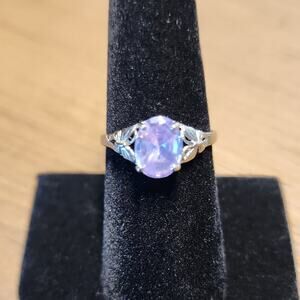 Purple and Silver Faux Opal Ring with Elegant Design